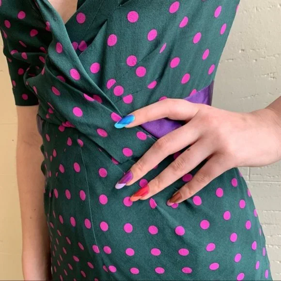 Rare Vintage Moschino Silk Polka Dot Retro Dress sz S - Picture 5 of 15